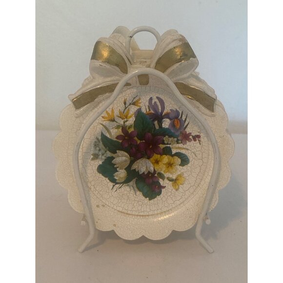 VTG BON JOUR Coasters Crack Floral Design Stand Holder 6 Piece KOREA - Picture 11 of 13